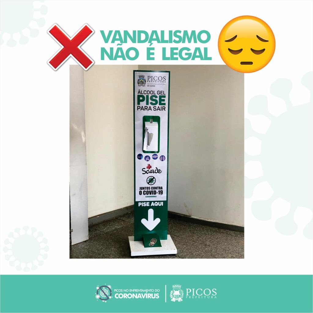Totens de álcool gel são alvo de vandalismo em Picos