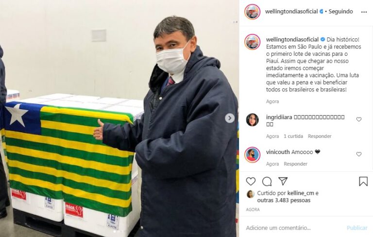 Wellington Dias vai a São Paulo e recebe vacinas contra o coronavírus