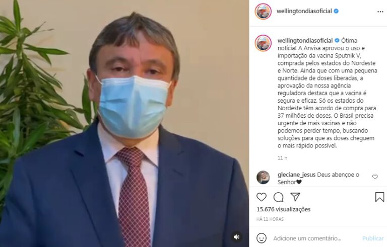 Wellington Dias comemora aprovação da importação da vacina Sputnik V pela Anvisa