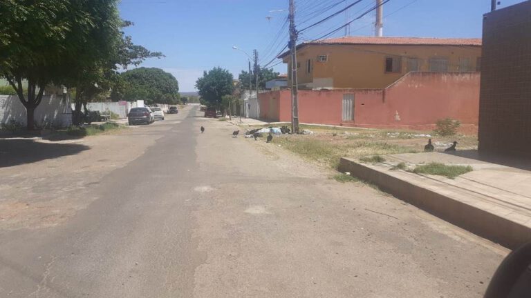 Morador registra acúmulo de lixo e infestação de urubus em frente ao posto de saúde da Aerolândia em Picos