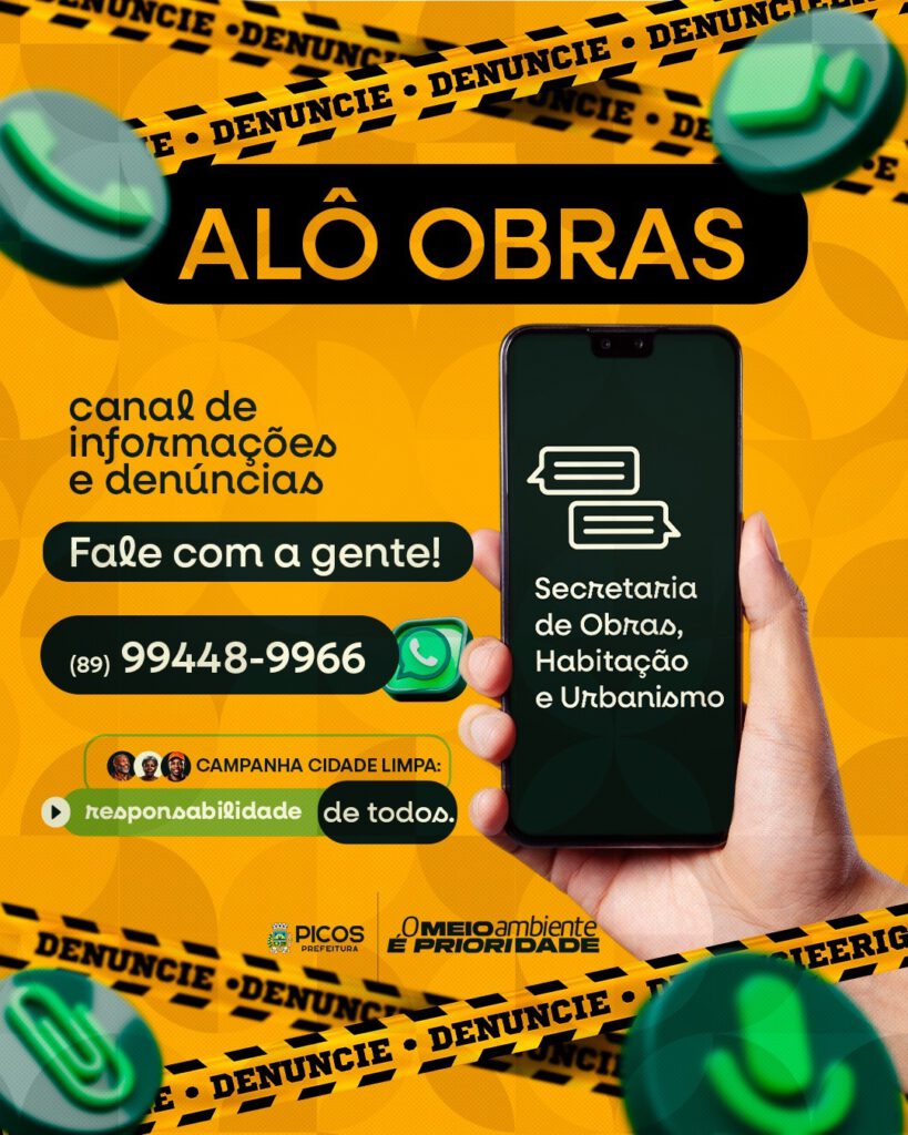 Secretaria de Obras, Habitação e Urbanismo divulga número de celular para denúncias via WhatsApp
