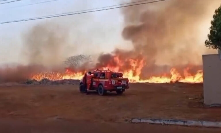 Incêndio de grandes proporções atinge terreno baldio no bairro Pantanal, em Picos