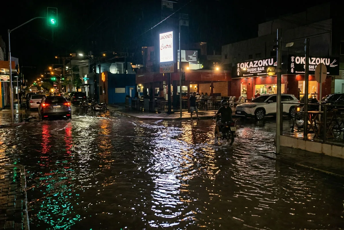 Temporal que caiu na cidade na quarta(1º) alugou ruas no entorno da Praça de Alimentação